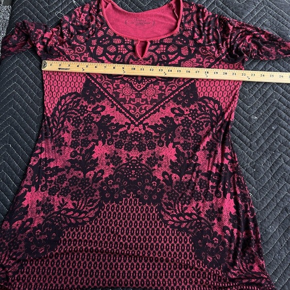 Soma Sleep Shirt Womens Large Red Lace Print Nightgown Loungewear Soft Rayon - Picture 7 of 10